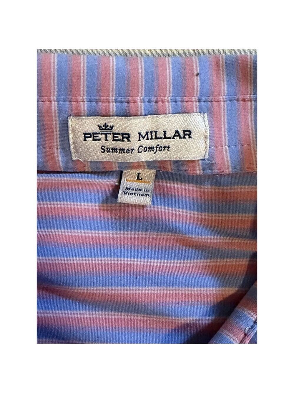 PETER MILLAR Summer Comfort Polo Shirt Blue Pink Purple Pastel Sz L Mens Golf - Picture 7 of 10